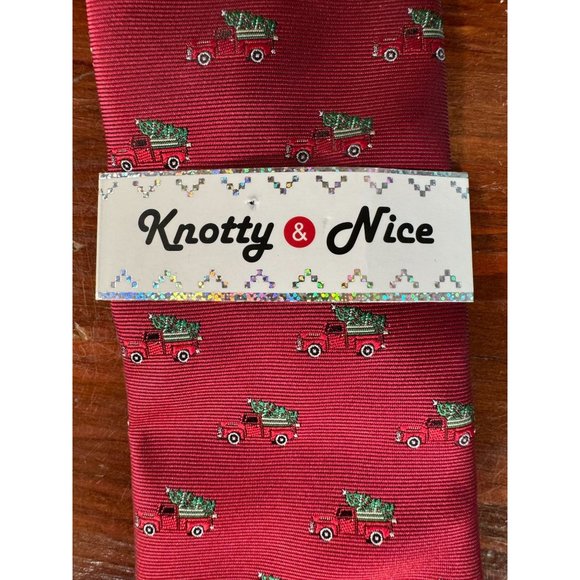 Knotty and Nice Christmas Tie Red Truck and Tree OS Red Christmas Polyester - Picture 10 of 16
